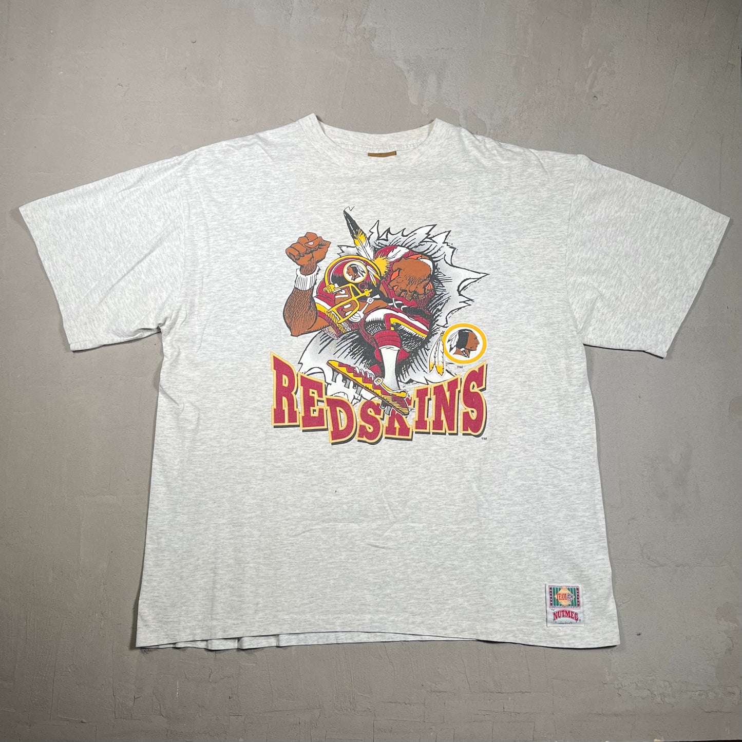 1990s Washington Redskins "Breakthrough" Double Sided Grey Tee Size XL USED v16104