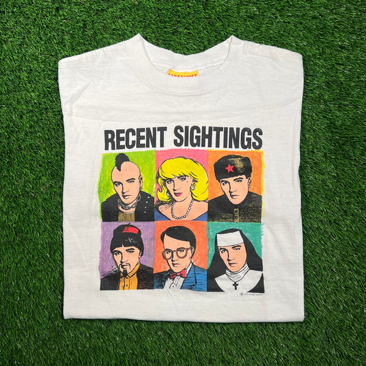 1990s Elvis Presley Recent Sighting Pop Art White Tee Size Large USED v18668