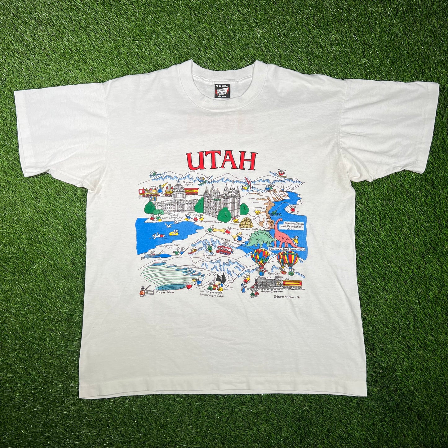 1990s Utah White Art Tee Size XL USED v17338