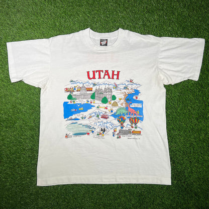 1990s Utah White Art Tee Size XL USED v17338