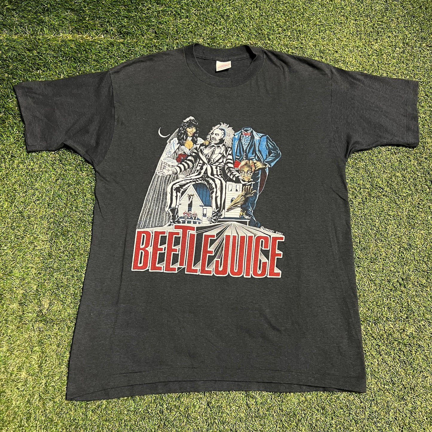1980s Beetle Juice "Concert Shirt" Graphic Black Tee Size XL USED v16418