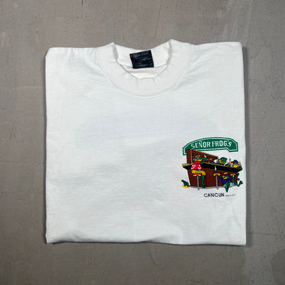 Senor Frogs Cancun Bar Logo White Tee Size Medium USED v19115