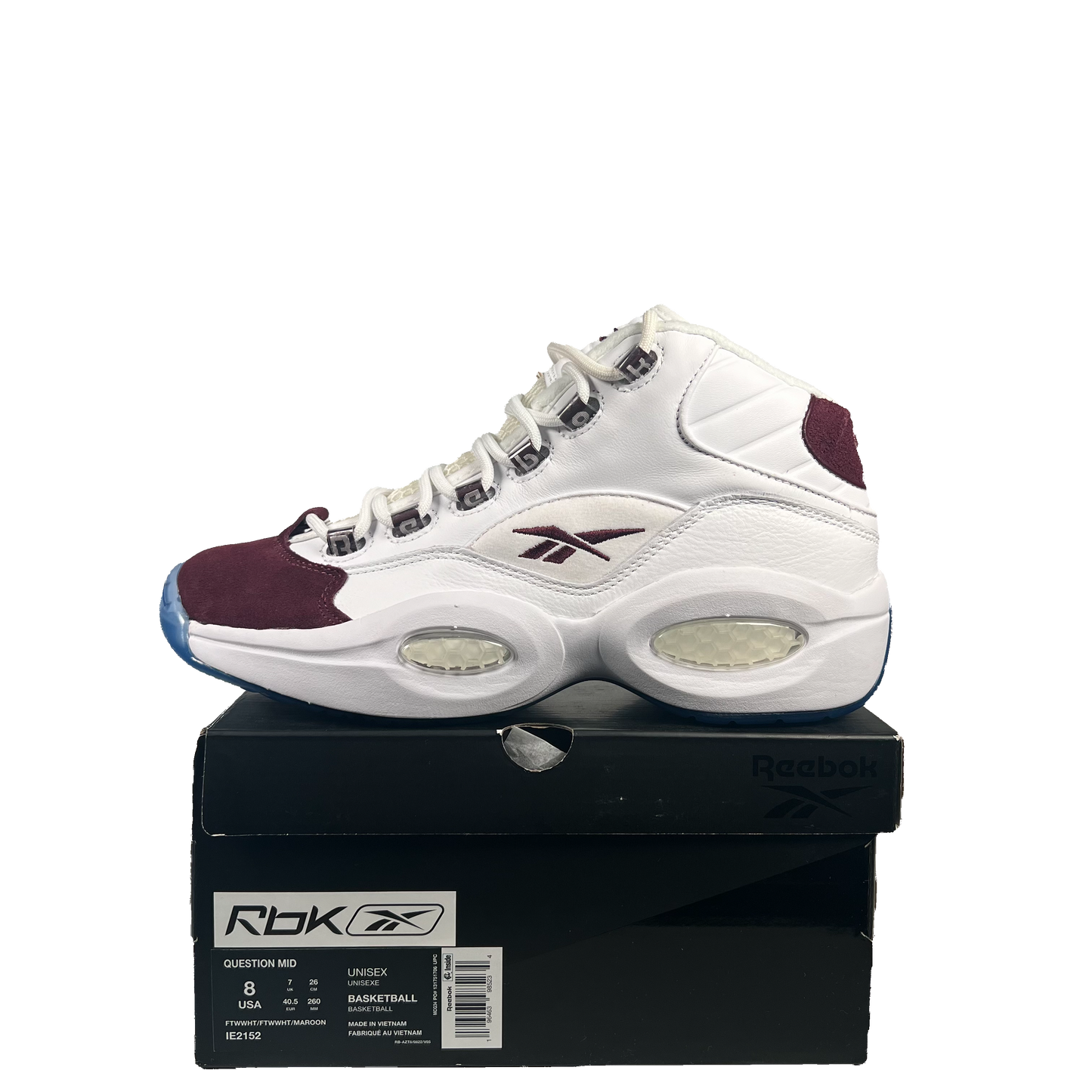 Reebok Question Mid Packer Shoes Burgundy (2023) Size 8 NEW S20565