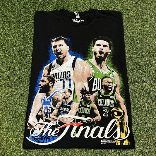 Dallas vs Boston NBA Finals 2024 Rap Style Black Tee Size XL USED v16405
