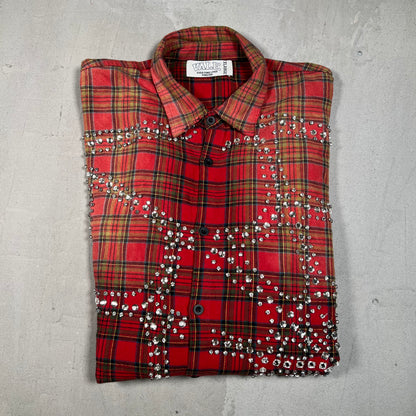 Vale Rhinestone Red/Green Plaid Longsleeve Button Up Size XL USED x17430