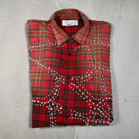 Vale Rhinestone Red/Green Plaid Longsleeve Button Up Size XL USED x17430