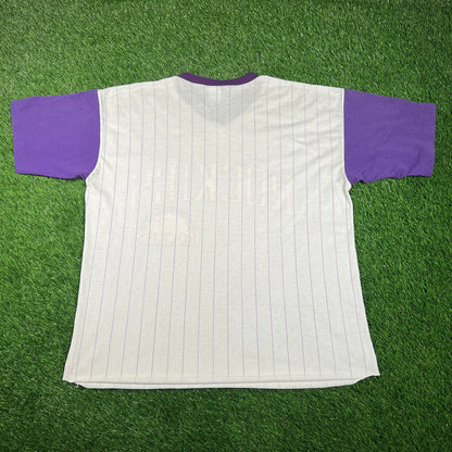 1993 Colorado Rockies Pinstripe White Tee Size Large USED v18120