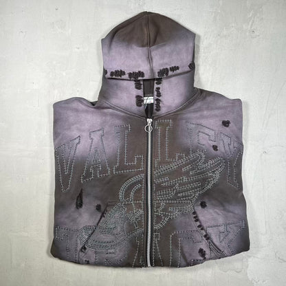 Vale Storm Garden Washed Purple Zip Up Hoodie Size Medium USED x18952