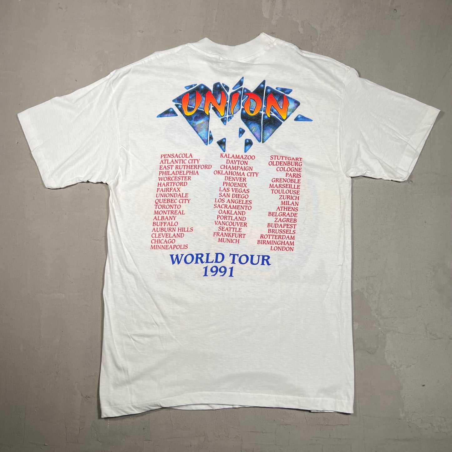 1991 YES Union Tour White Tee Size Large USED v16610