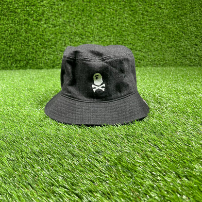 Bape Pirate Black Denim Bucket Hat USED x15135