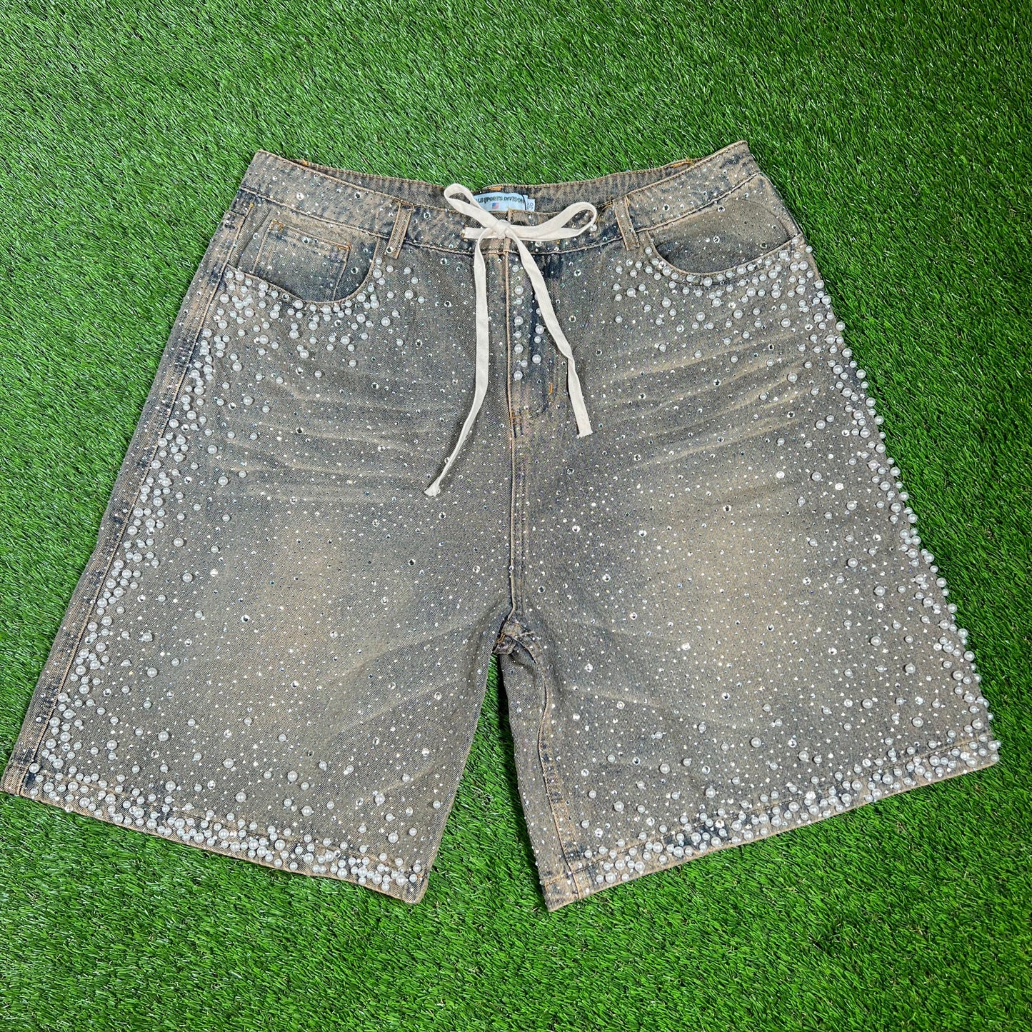 Vale Forever Rainstom Rhinestone Denim Jean Jhorts Size 36 NEW x14274