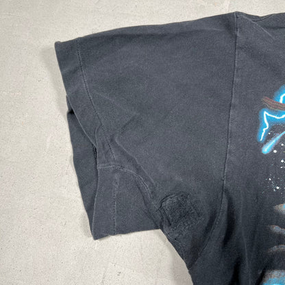 1990s American Thunder Native American AOP Black Tee Size Large USED v17917