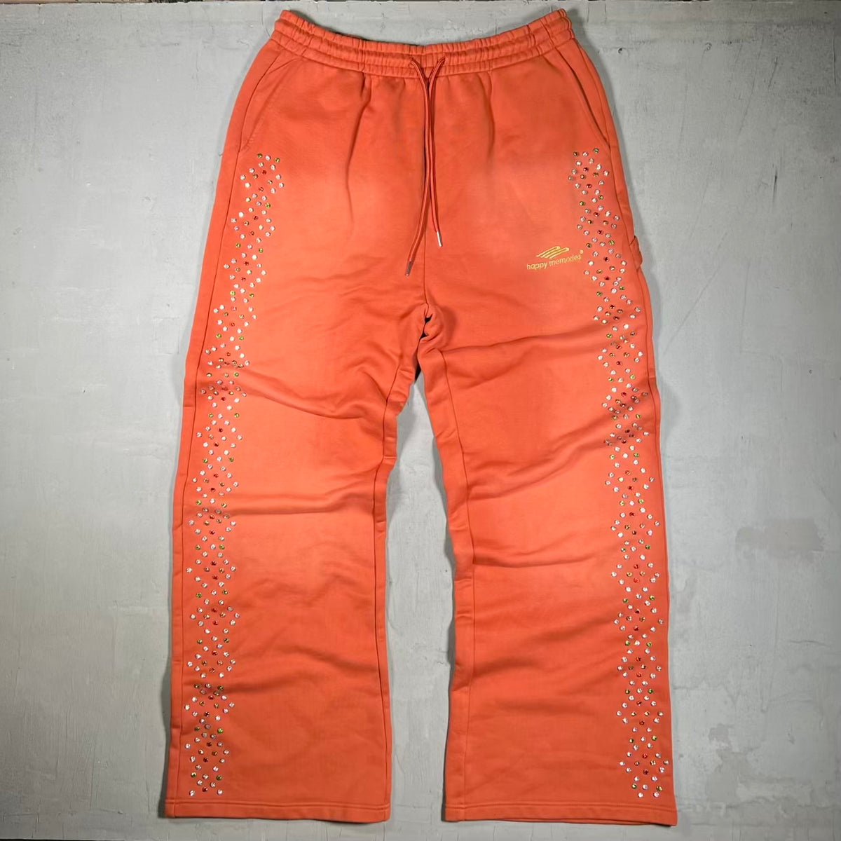 HMDD "Happy Memories" Orange Rhinestone Sweatpants Size XXL NEW x18460