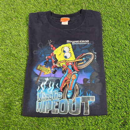 2002 Spongebob Squarepants Wheelie Navy Blue Tee Size Medium USED v16668
