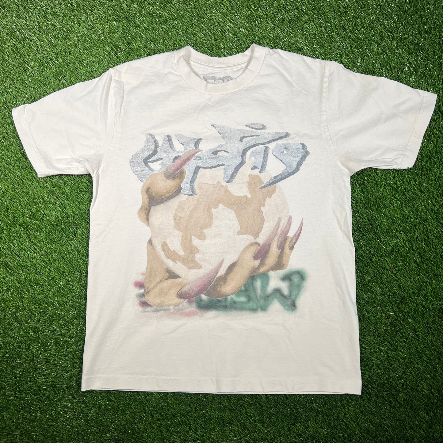 Travis Scott Utopia White Metlife Tee Size Medium USED x15297