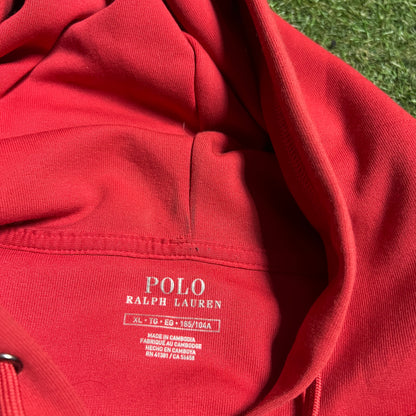 Polo Ralph Lauren Classic Red Hoodie Blue Logo Size XL USED v16330