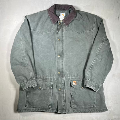 1990s Carhartt Moss Green Blanket Lined Barn Chore Coat Size XXL USED v20200