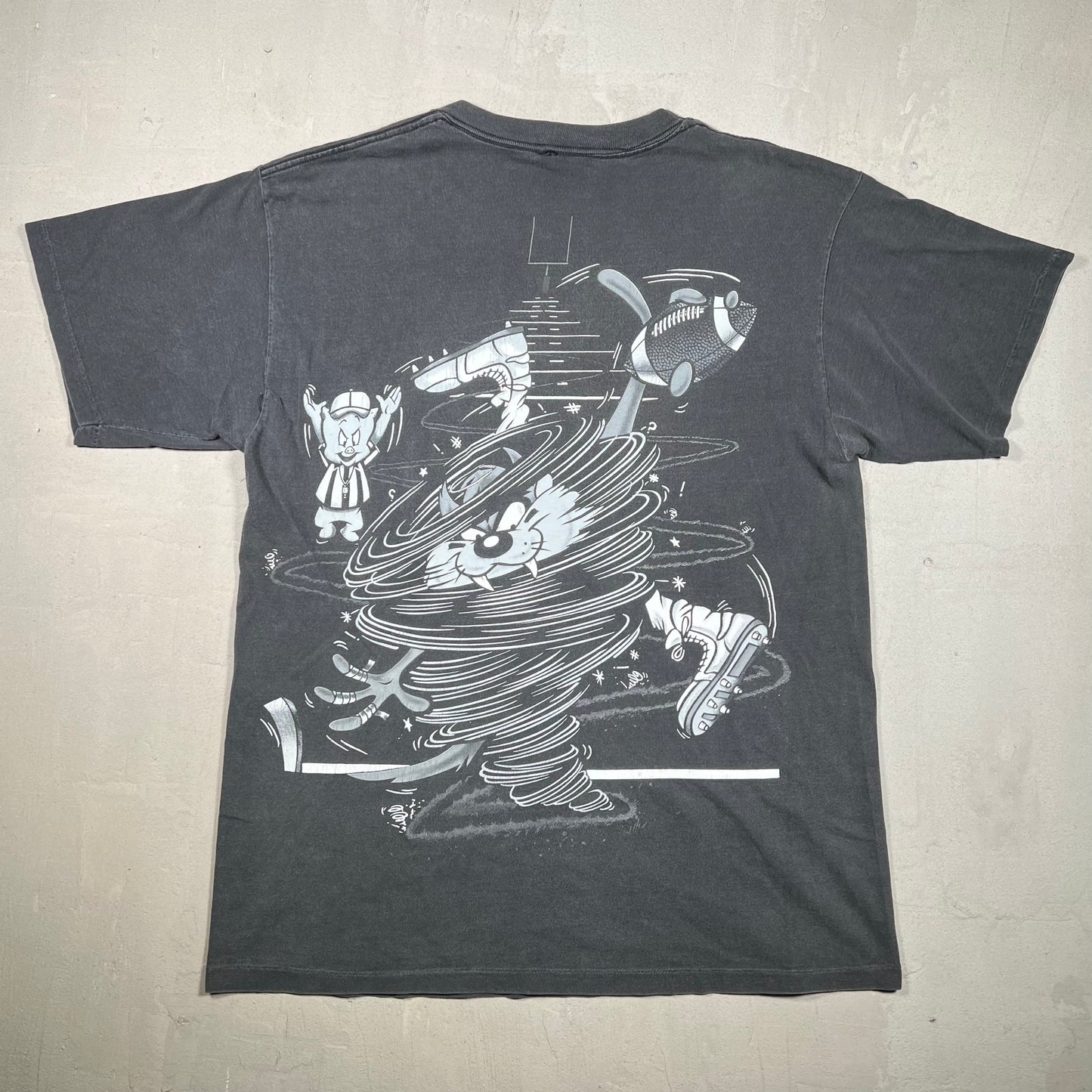 1994 Giants Taz Football Rush Washed Black Tee Size XL USED v19247