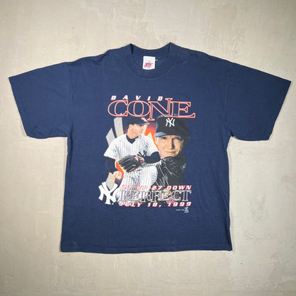 1999 David Cone 27 Up 27 Down Navy Tee Size XL USED v14154
