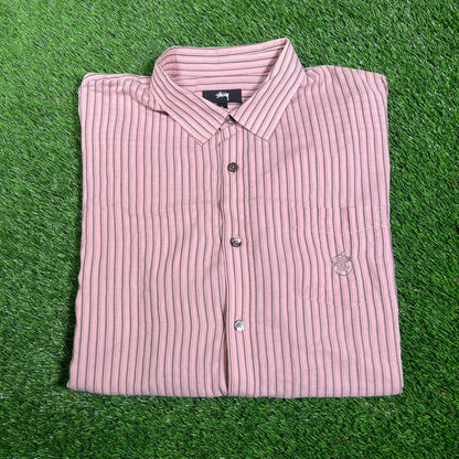 Stussy Lightweight Classic Brick Strip Button Up Shirt Size Large USED x16000