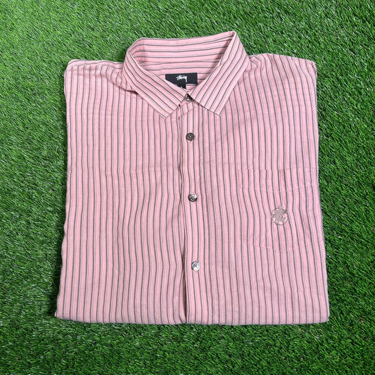 Stussy Lightweight Classic Brick Strip Button Up Shirt Size Large USED x16000