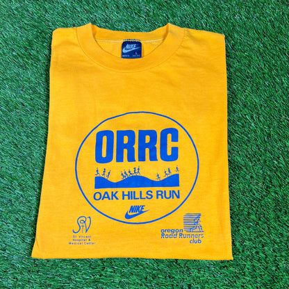 1980s Nike Oak Hills Run Yellow Tee Size Large USED v16637