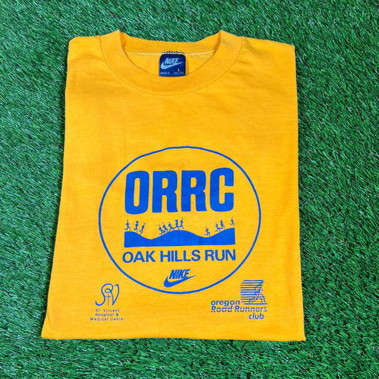 1980s Nike Oak Hills Run Yellow Tee Size Large USED v16637