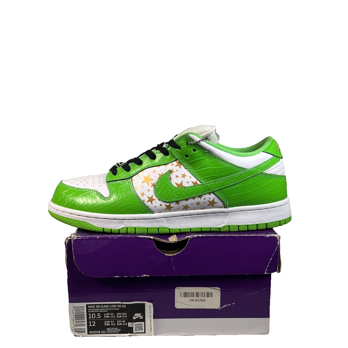 Nike SB Dunk Low Supreme Star Green (2021) Size 10.5 USED s22662