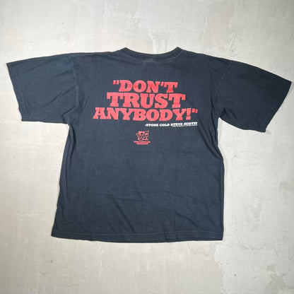 1998 Stone Cold WWF Dont Trust Anybody Black Tee Size Large USED v20152