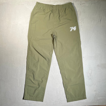 74 is War BGC Olive Green Racer Nylon Pants Size Large USED x17686