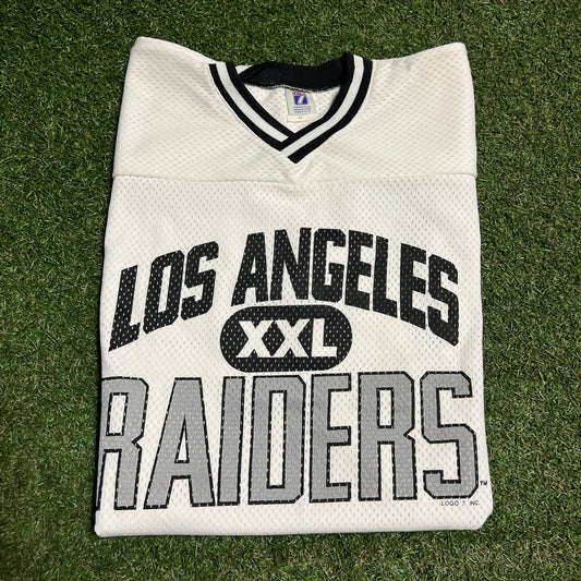 1990s Los Angles Raiders Logo 7 Tag White Jersey Size Medium USED v16494