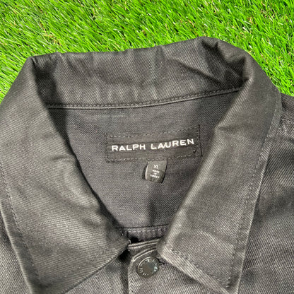 Y2K Ralph Lauren Black Waxed Canvas Button Up Jacket Size XL USED v18670