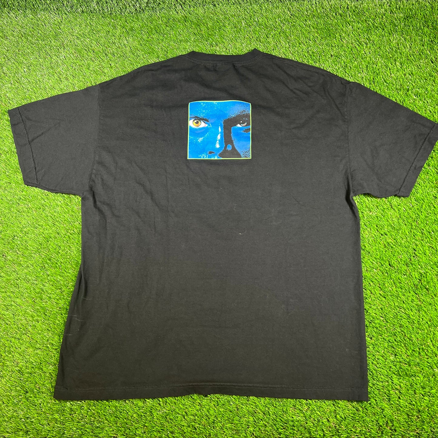 Y2K Blue Man Group Big Face Back Black Tee Size XXL USED v16699