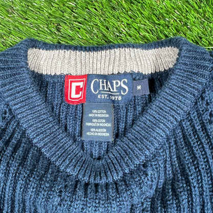 Chaps Small Logo Plain Navy Knit Crewneck Size Medium USED v16806
