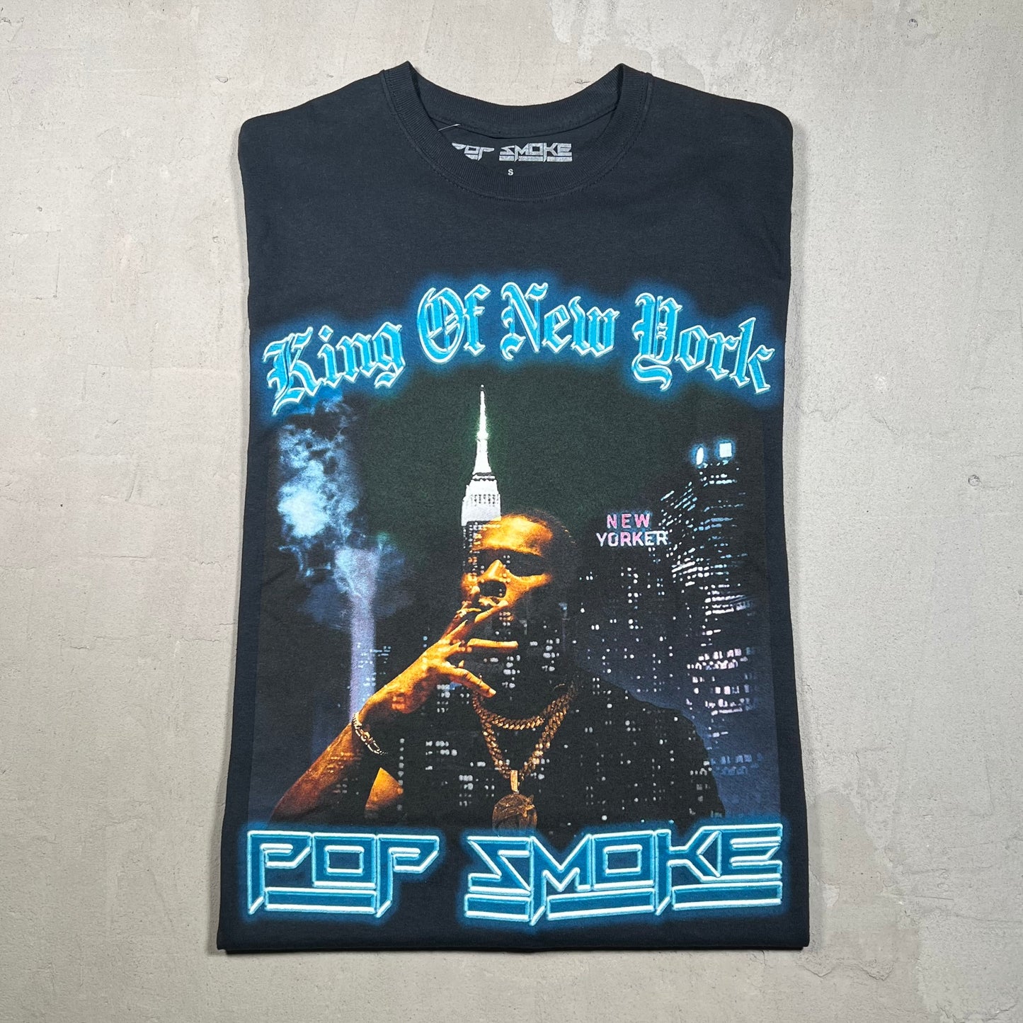 Vlone x Pop Smoke King Of NY Black Tee Size Small USED x5776