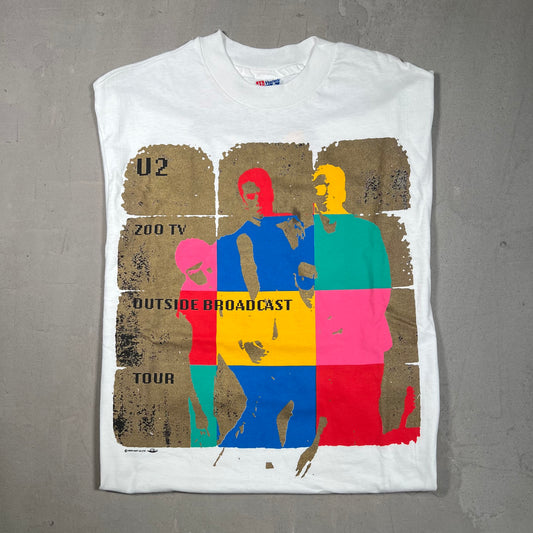 1992 U2 Outside Broadcast Tour White Tee Size Large USED v16612