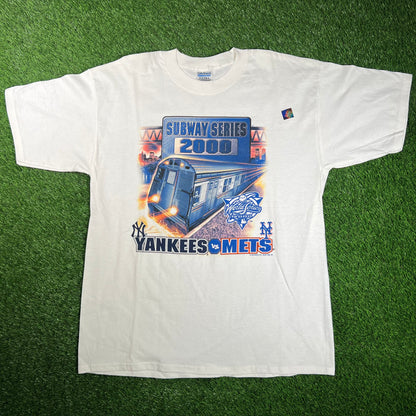 2000 Yankees Mets Subways Series White Tee Size XL USED v18122