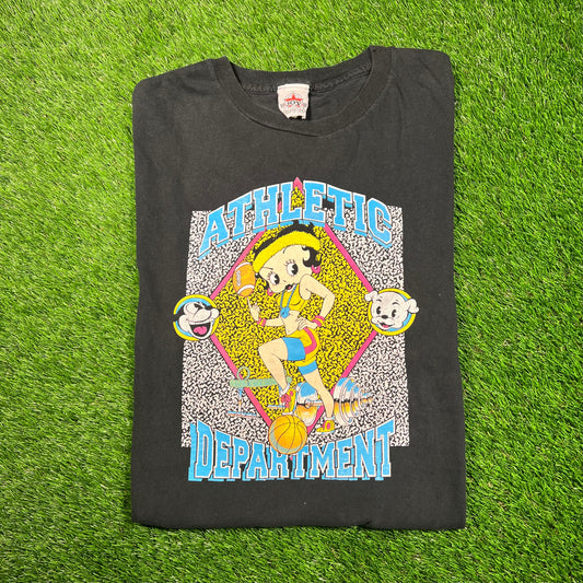 1990s Betty Boop Athletic Department Black Tee Size XL USED v18722