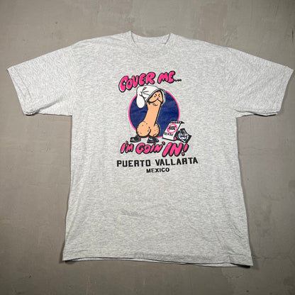 1990s "Cover Me" Grey Penis Tee Size XL USED v16623