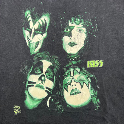 1996 Kiss GLow In Dark 4 Faces Washed Black Tee Size XL USED v19238