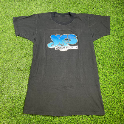 1977 YES Black Tour Tee Size Medium USED v16523