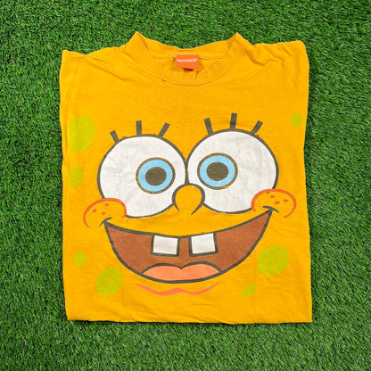 Y2K Spongebob Yellow Big Face Tee Size Large USED v18561