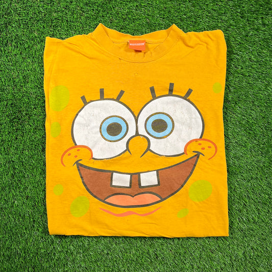 Y2K Spongebob Yellow Big Face Tee Size Large USED v18561