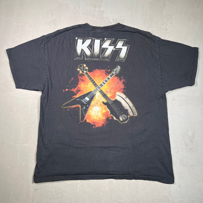 Y2K Kiss 4 Faces Flaming Guitar Black Tee Size XXL USED v19358