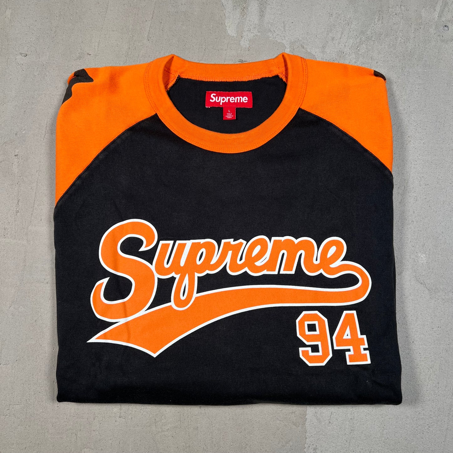 Supreme Tiger Raglan Orange/Black Baseball Jersey Longsleeve Size Large NEW x17427