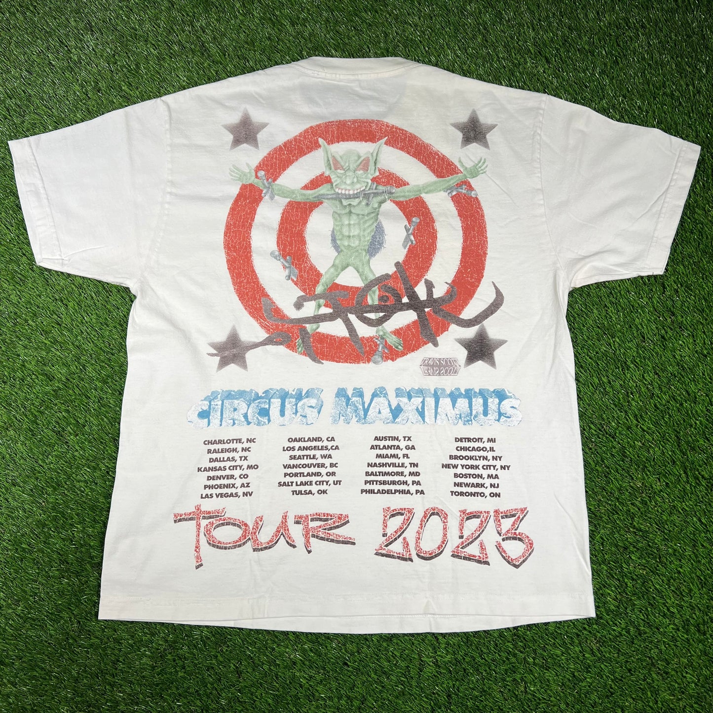 Travis Scott Circus Maximus White Strongman Tee Size Large USED x14493