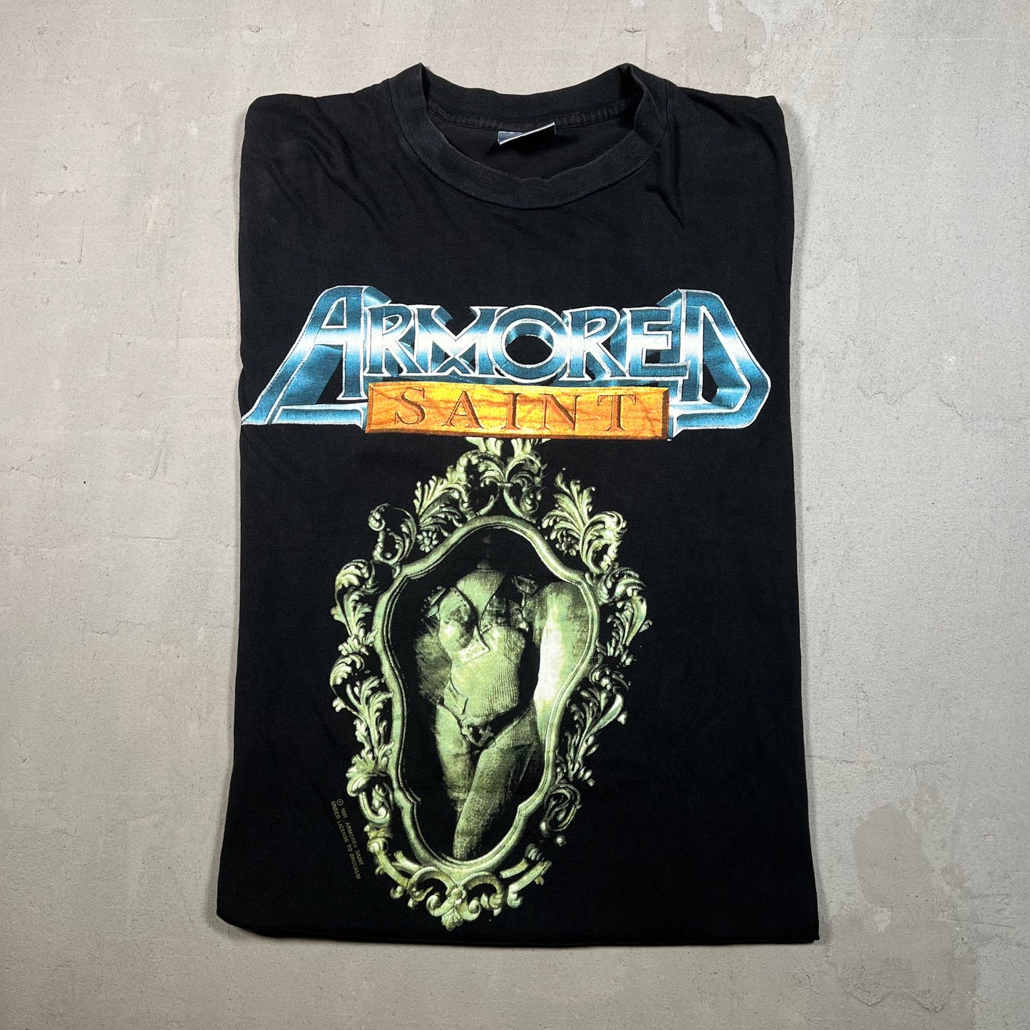 1991 Armored Saint Black "Salvation" Tour Tee Size Medium USED v18948