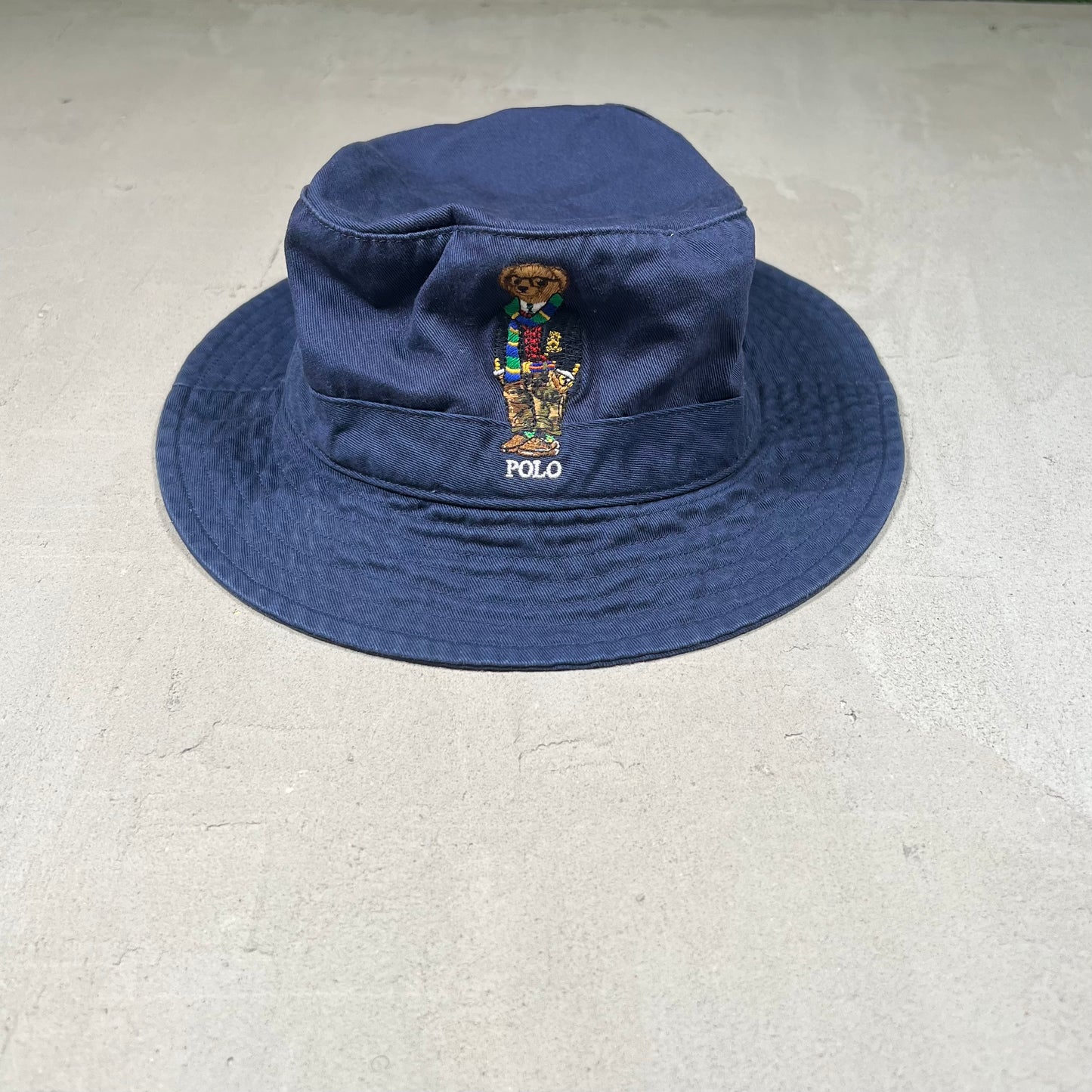 Polo Ralph Lauren Collegiate Bear Navy Bucket Hat USED v18999