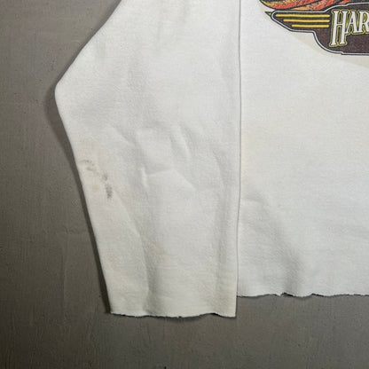 1980s Harley Davidson White Crewneck Thrashed Size XL USED v19380
