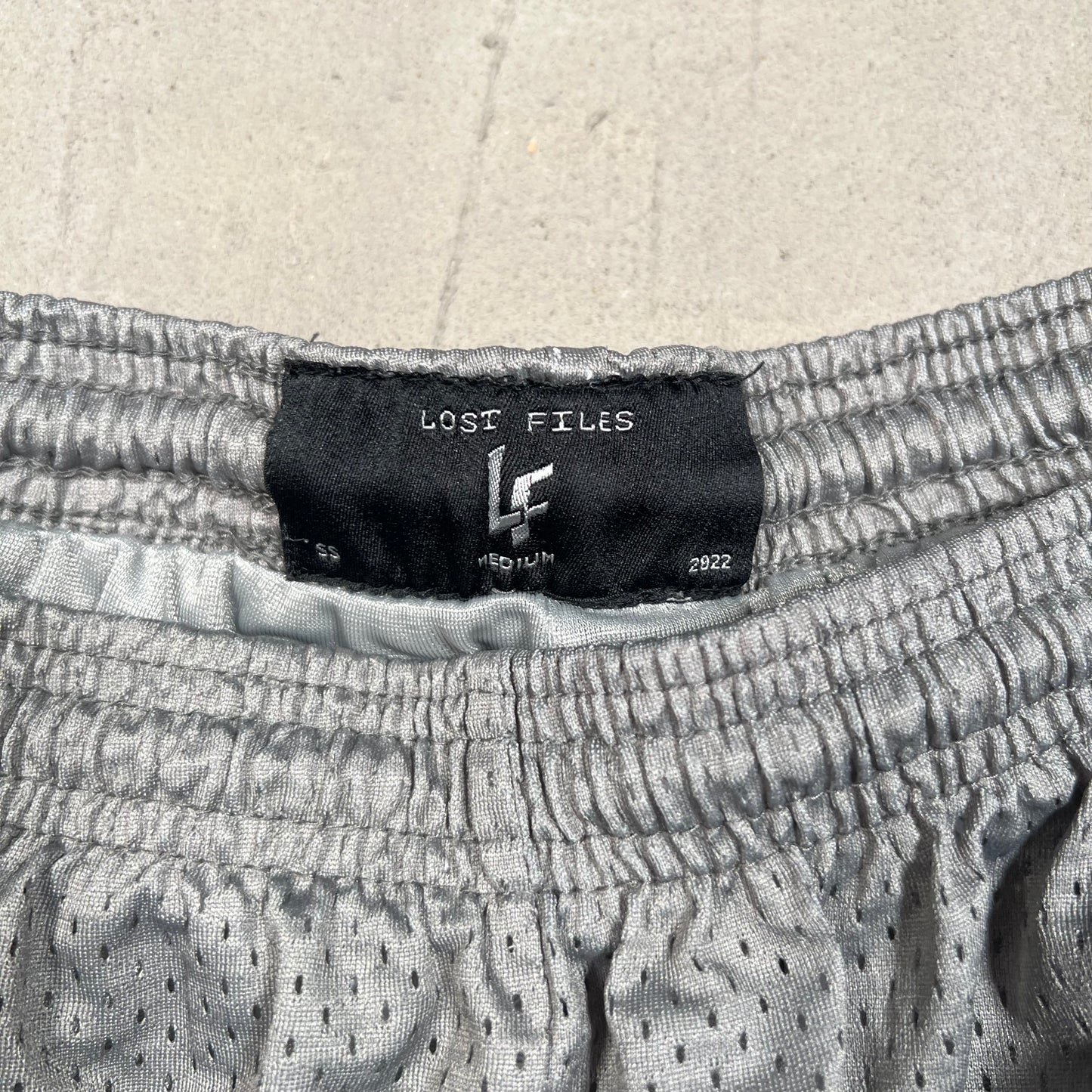 Lost Files Mesh Shorts Grey Logo Size Medium USED v19426